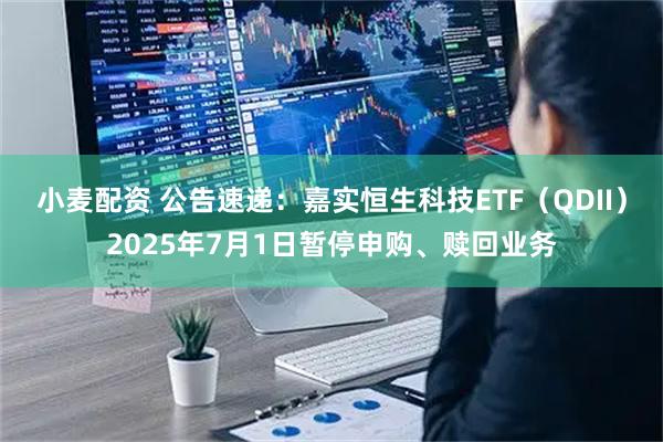 小麦配资 公告速递：嘉实恒生科技ETF（QDII）2025年7月1日暂停申购、赎回业务